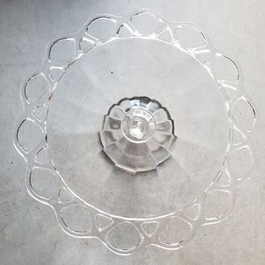 Imperial Glass Pedestal Cake Stand Plate Clear Open Lace Pattern Edge